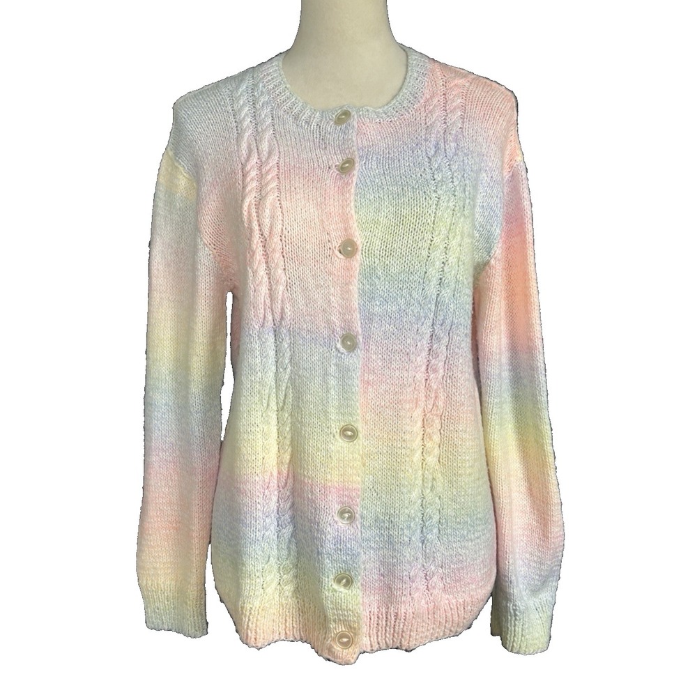 Vintage Handmade Cottagecore Grandmacore Pastels Sweater Cardigan